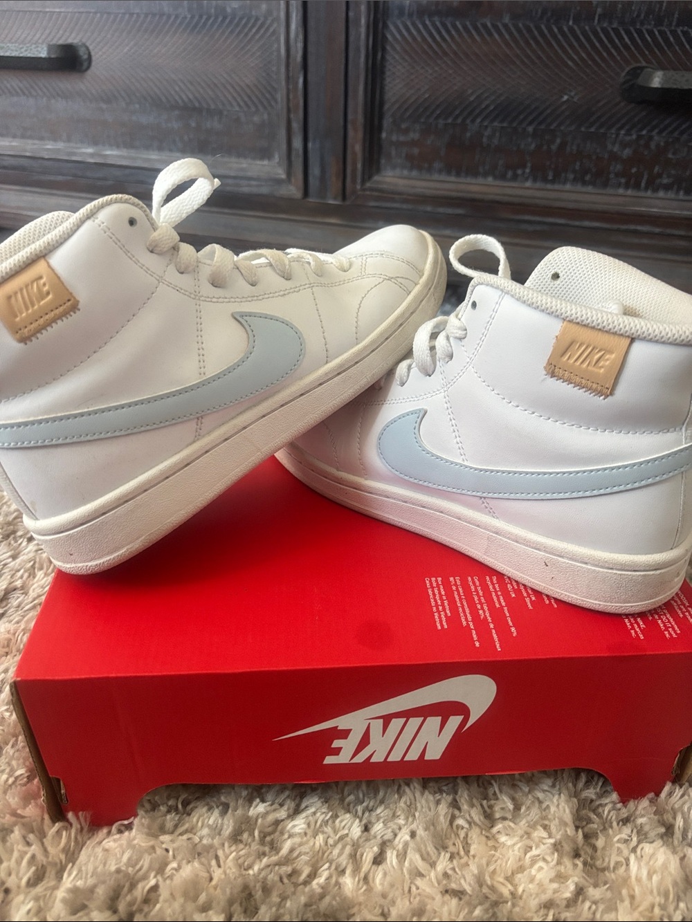 Women’s Nike blazers with Light Blue Swoosh